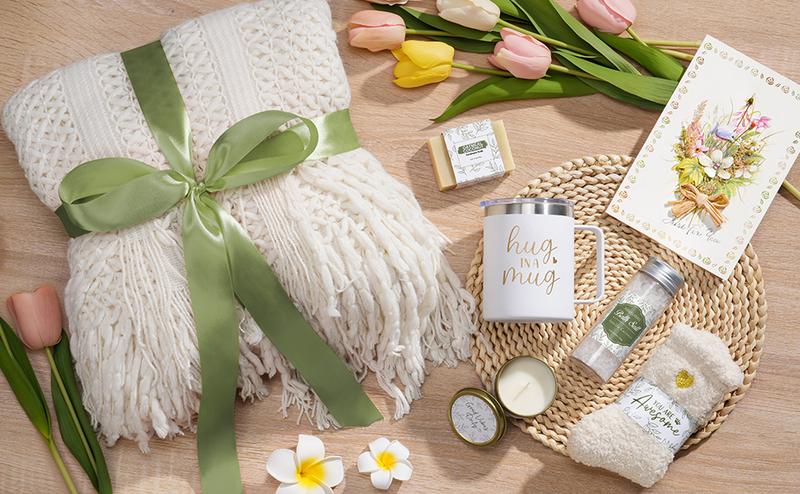 MAYICIVO Valentine’s Day Birthday Gifts for Women – Self Care Spa Gift Basket, Get Well Soon & Thinking of You Care Package with Crochet Flower Bouquet, Unique Gift for Her Wife Girlfriend Mom