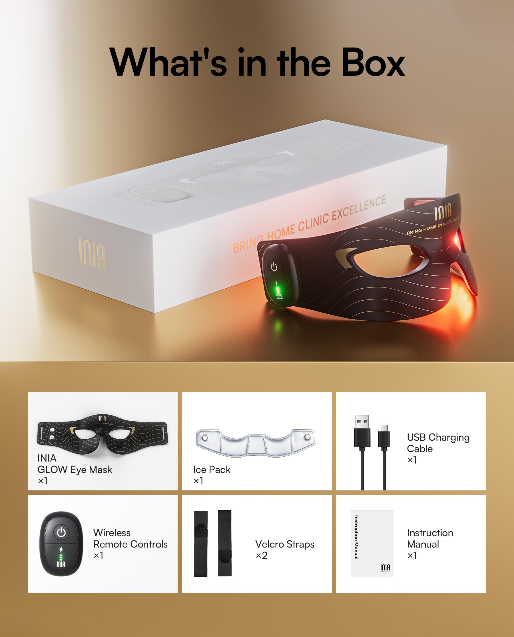 【LIVE EXCLUSIVE】INIA GLOW Red Light Therapy Eye Mask with 96 High-Density LEDs & Cryotherapy Cooling, LED Eye Mask Skincare for Wrinkles, Dark Circles & Puffiness, FDA-Cleared, Portable and Rechargeable, 2-Year Warranty