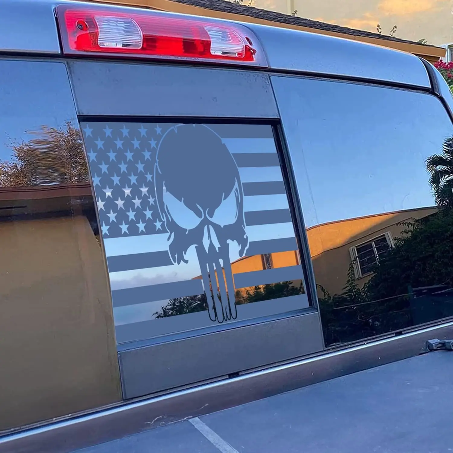 for Ford F150 2015-2026 Rear Middle Window Skull American Flag Decal, Matte Black Skull American Flag Decal for Truck, Truck Aceessories