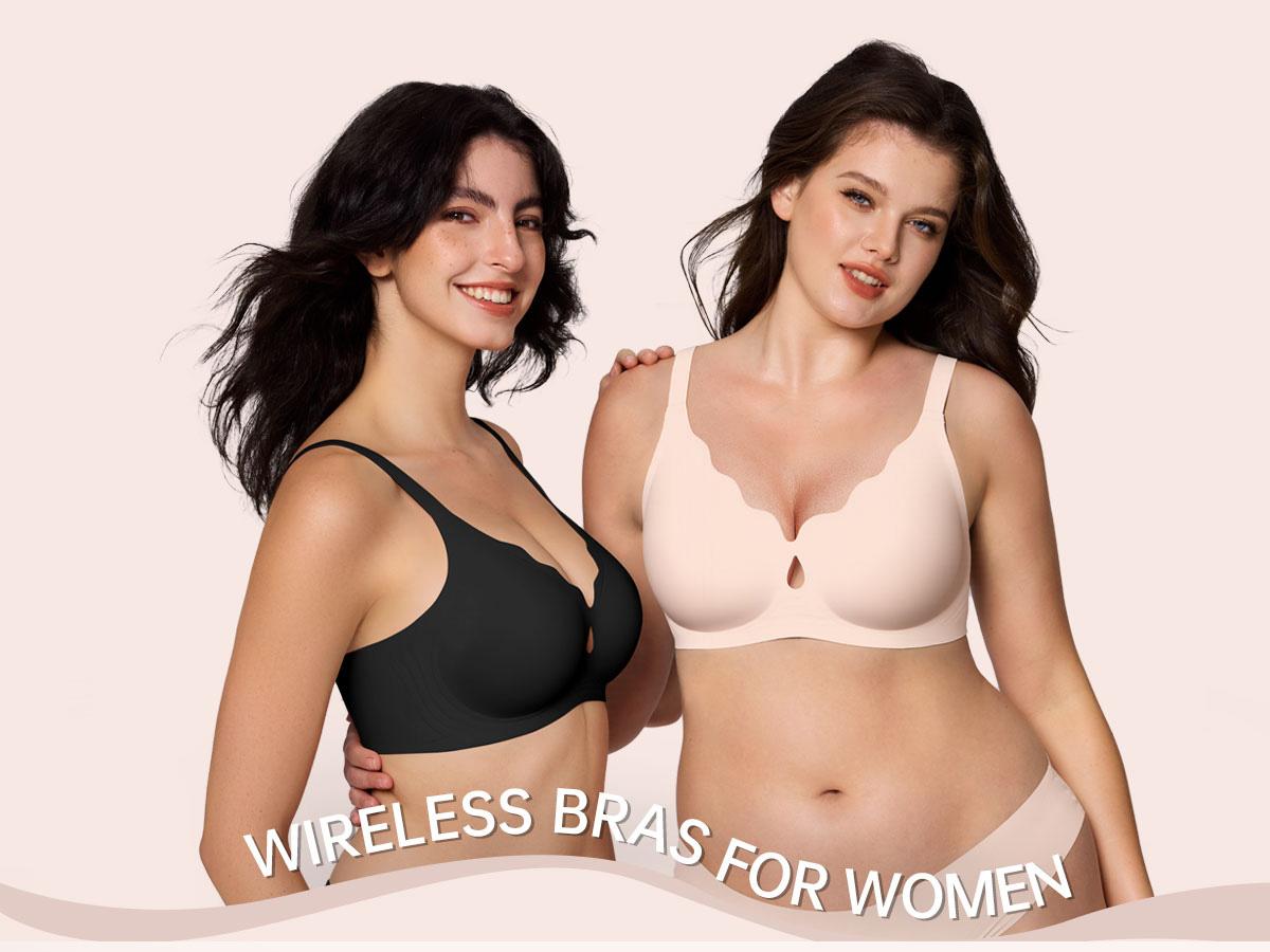 OEAK Women Water Drop Hollow Scalloped Flowers V Neck Jelly Bralettes Breathable Seamless Bras Push Up Full Coverage Everyday Bra