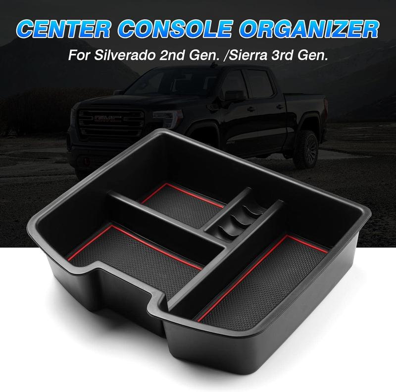 Canvcle Center Console Organizer for 2007-2013 Chevrolet Silverado/GMC Sierra 1500 2500 3500 Accessories Armrest Storage Box Secondary Insert Tray with 2 Color Mats
