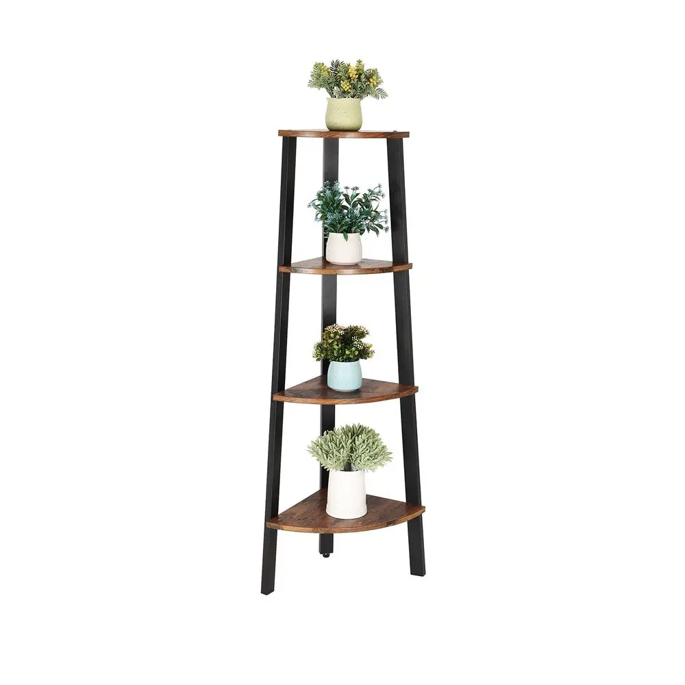 SONGMICS HOME VASAGLE Corner Shelf Stand, 4-Tier Corner Bookshelf, Industrial Corner Ladder Shelf, Plant Stand Display Shelf for Living Room, Office, Kitchen