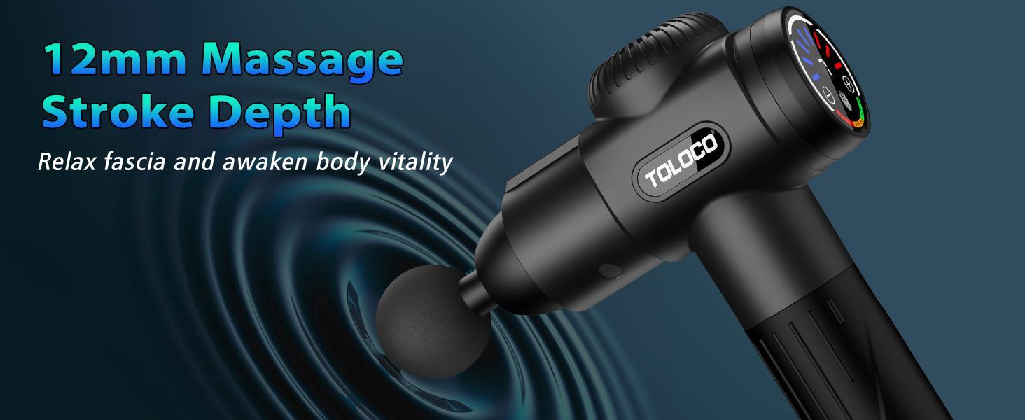 TOLOCO deep tissue massage gun features 10 heads and a silent brushless motor. Ideal for athletes and pain relief. Perfect cordless Christmas gift! Adjustable Massager