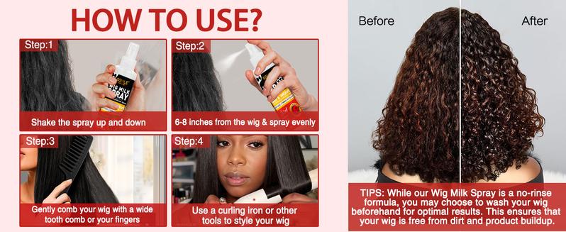 Rose Wig Milk Spray 3 in 1 Conditioner Detangler Moisturizer for Human & Synthetic Wigs with Rose Scent and Milk Spray Format