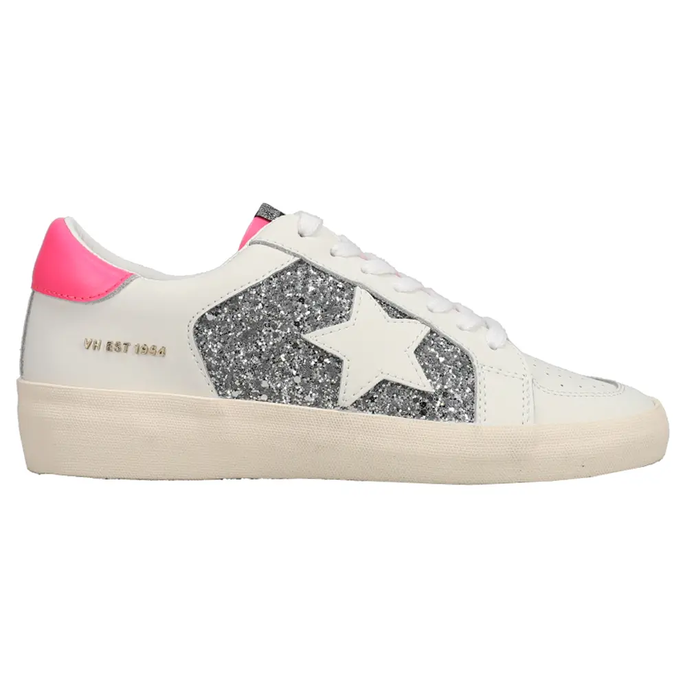 Vintage Havana Womens Positivity 4 Glitter Perforated Slip On Sneakers Shoes Casual - Pink, Silver, White