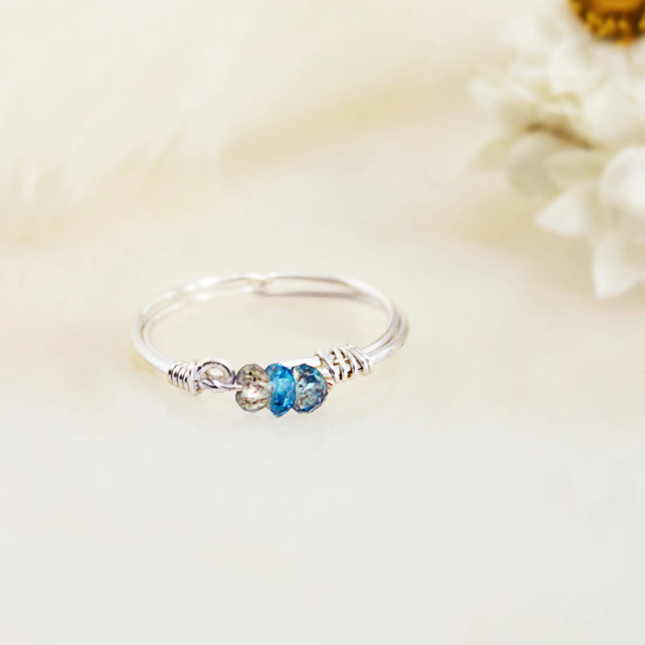 Blue Topaz Ring – December Birthstone Adjustable Gemstone Ring for Women