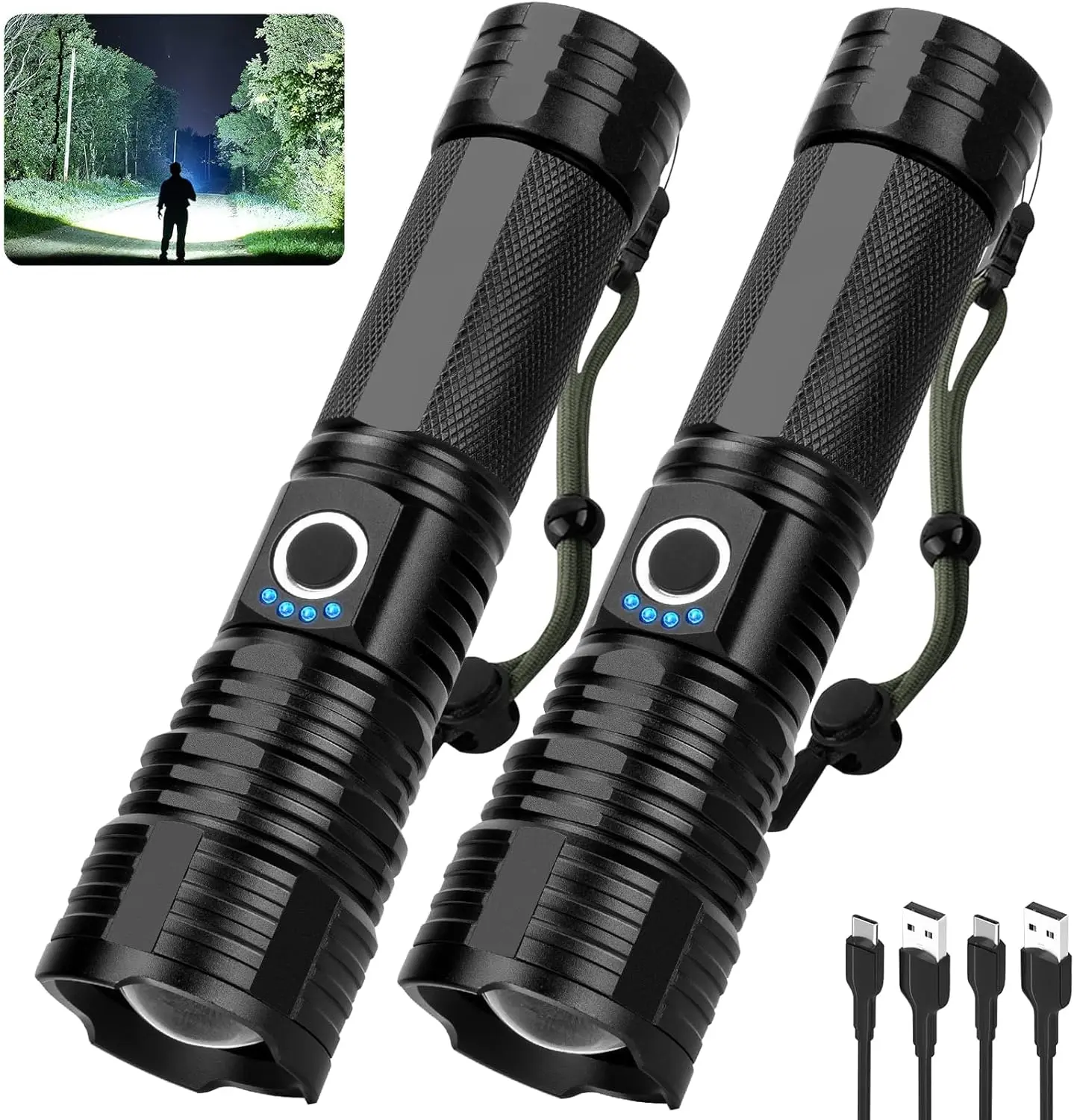 2 led rechargeable flashlights 2 Piece LED Tactical Flashlight Set