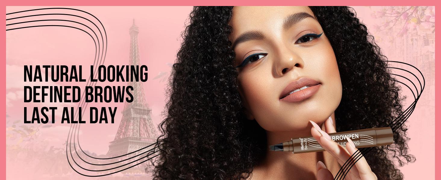 iMethod Microblading Eyebrow Pen - Eyebrow Pencil Magical Upgraded Eye Brow Pencils for Women with 4 Fork Tip & Spoolie Brush for Natural-Looking Hair-Like Defined Brows, Last All-Day Makeup Cosmetic