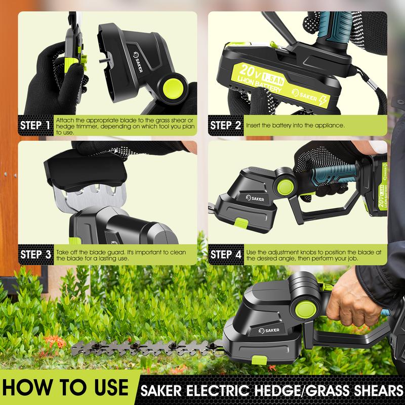 [ Valentine's Day gifts ] Saker Cordless Shrub Trimmer - 20v electric shrub Trimmer Hand-held grass trimmer with 2 rechargeable batteries and charger for garden, lawn, etc