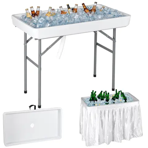 Segawe 40in HDPE+Metal Multi-Purpose Foldable Picnic Table - Lightweight, Portable Setup, Stable Legs, 5L Bucket, Large Sink with Drain Plug, Removable Skirt, Storage for Backyard BBQs (440lbs Capacity)
