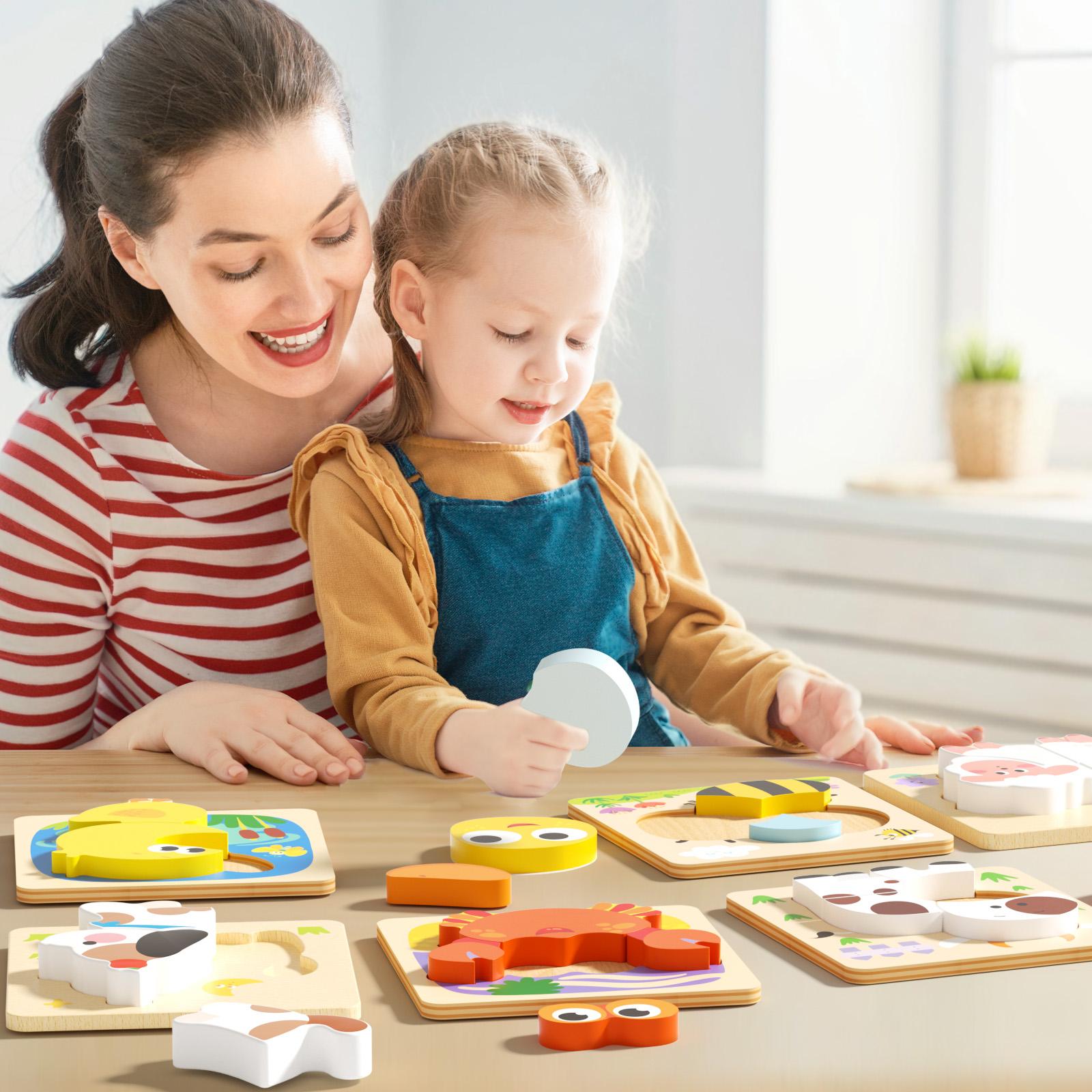 edutree Wooden Puzzles for Toddlers 2-4, 6 Pack Animal Shape Puzzle Montessori Toys for 1 2 3 Year Old, Educational Learning Toys for Girls Boys, Christmas Gift Black Friday, Mother's Day