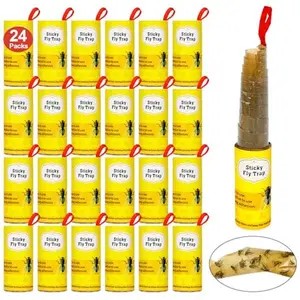 24 Pack Fruit Fly Traps for Indoors, Fly Trap Indoor Hanging, Fly Traps Outdoor, Sticky Fly Trap Tape Killer Catcher Paper Ribbon, Flying Insect Trap for Bug, Gnats, Insect, Pest, Mosquito