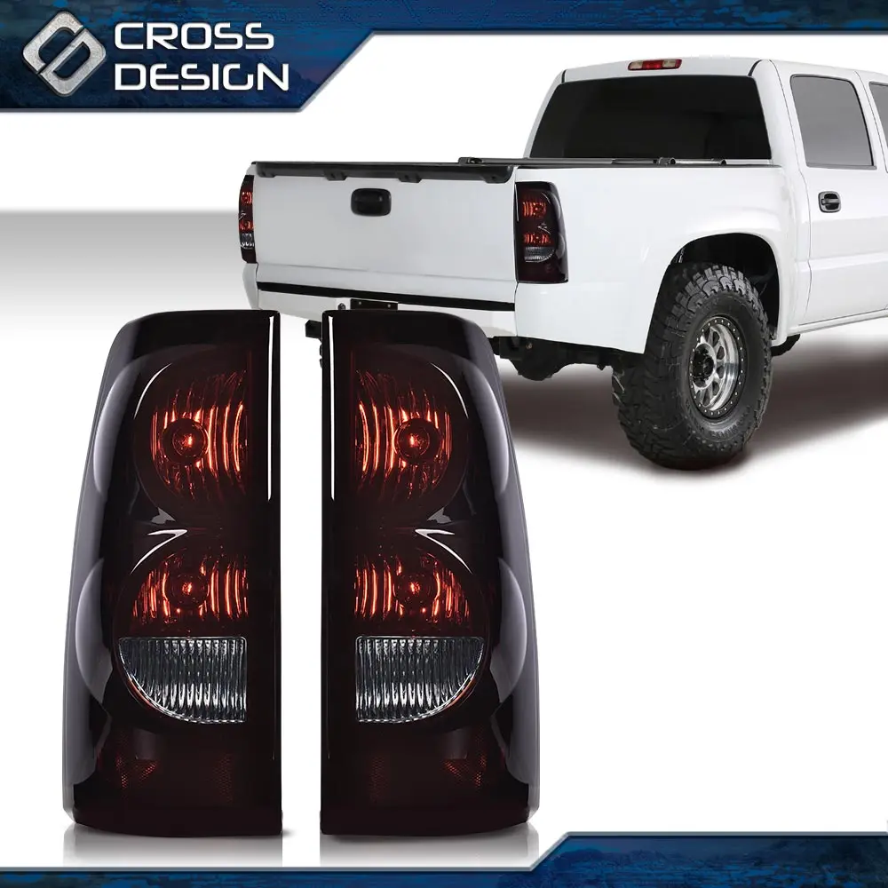 CROSSDESIGN Black Tail Light Brake Lamps - Offroad Rear Light Assemblies, Car Lighting Accessories, Compatible with 2003-2006 Chevy Silverado 1500, 2500, 3500 HD