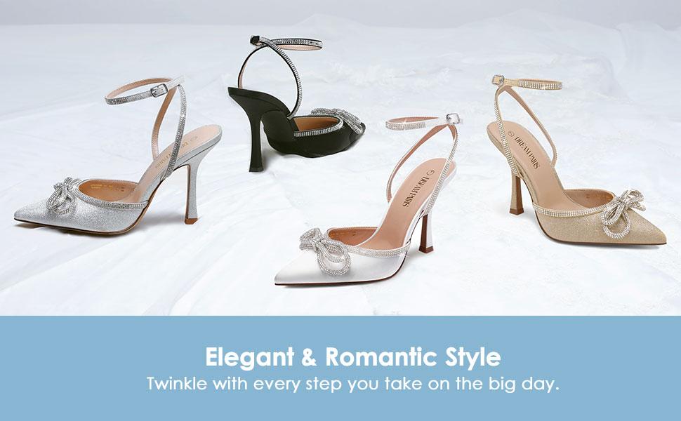 DREAM PAIRS Destiny Rhinestone Strapped Flare High-Heel Pumps for Women
