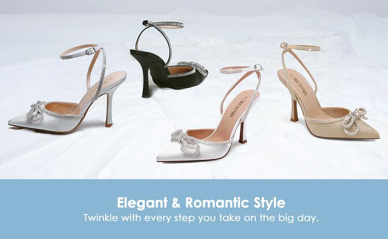 DREAM PAIRS Destiny Rhinestone Strapped Flare High-Heel Pumps for Women