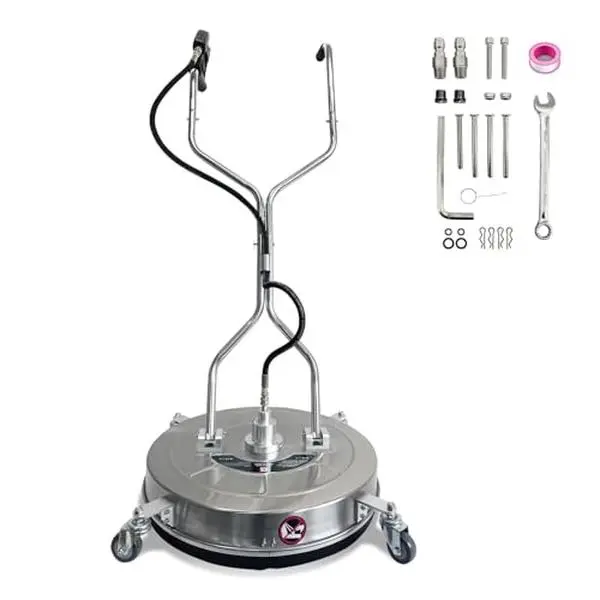 24" High Power Pressure Washer Surface Cleaner Attachment, Heavy-Duty Stainless Steel with 4 Wheels, 4900 PSI Adjustable Ergonomic Dual Handles, Quick Connect for Decks, Driveways Cleaning