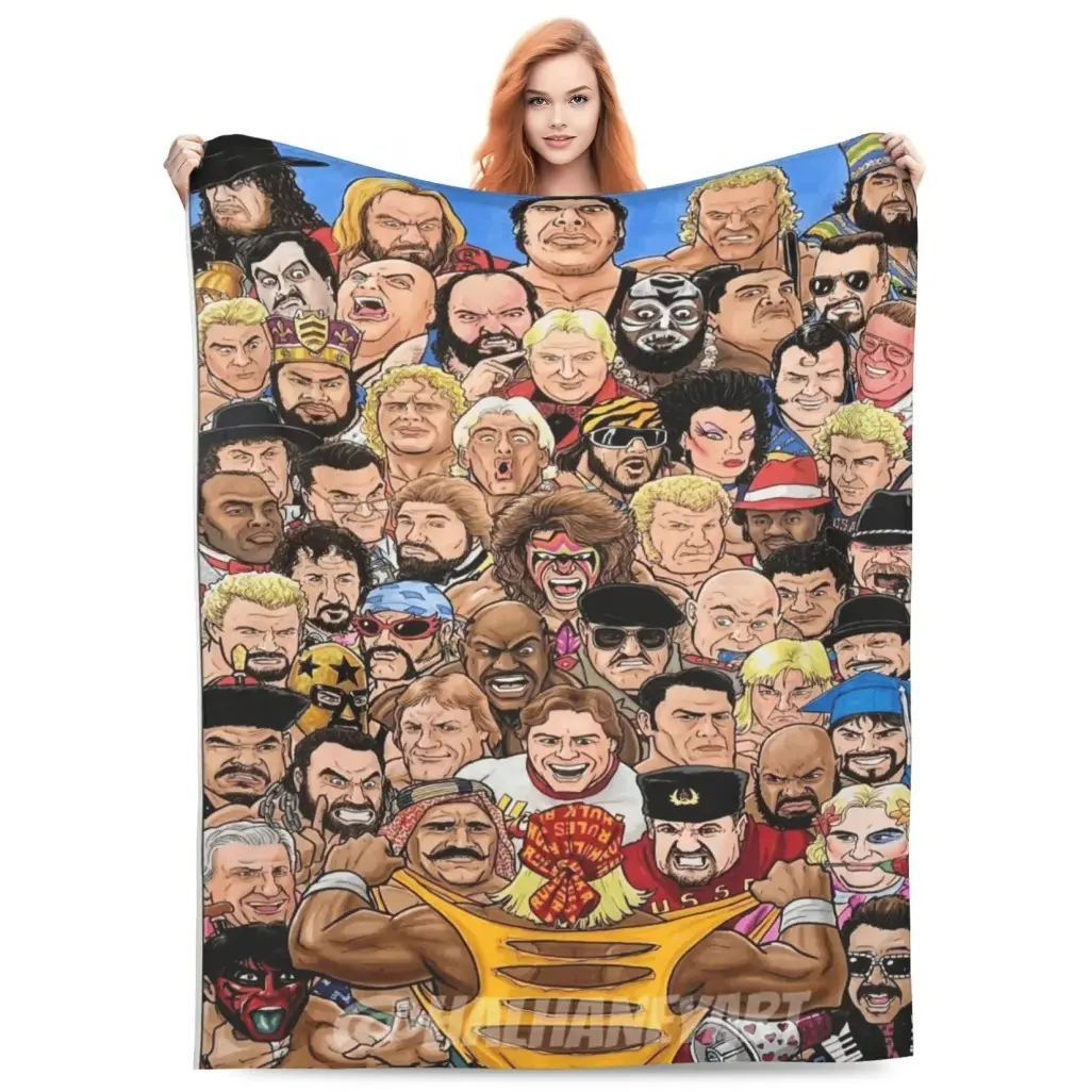 Hulk Hogan & WWE Legends Plush Blanket Soft Wrestling Throw for Man Cave Cozy Fan Gift Home Decor Birthday Christmas Father's Day Gift