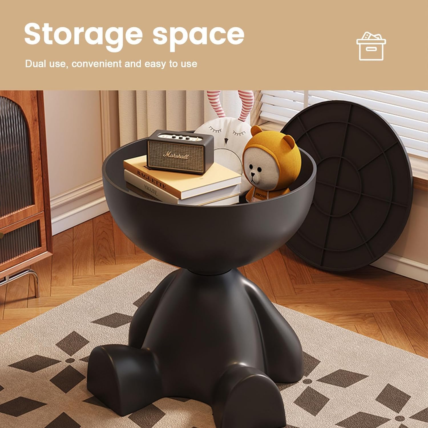 Round Circle Side Table, Small Coffee Table for Living Room, Modern End Table Waterproof & Durable, Versatile Accent Table for Bedroom Bedside, Black