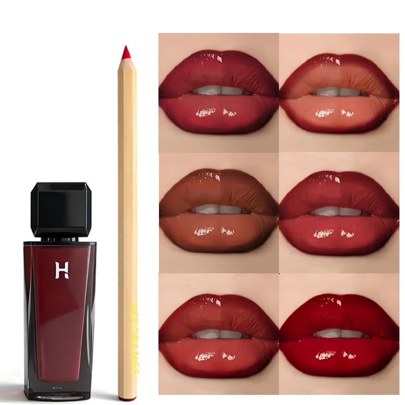 HERORANGE 2-Piece 2-in-1 Lip Stain & Oil Combo Set (#01+#02) - Hydrating Lipstick, Long-Lasting Glossy Lipgloss, Non-Sticky Plumping Lip Care, Universal Flattering Shades, Ideal for Parties, Gift Sets for Women, Cosmetic
