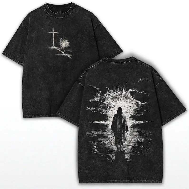 Crown of Thorns Jesus Oversized Tee: Vintage Washed Heavy Cotton Christian T-Shirt Menswear Top fathersdaygift