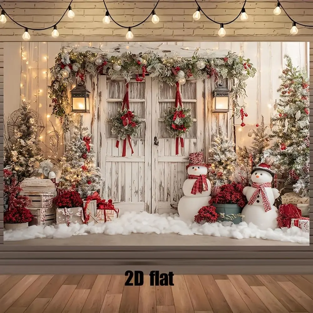 1pc Woven 2D Flat Polyester Glam Holiday Party Decoration Hanging Flat Banner - Snowman,Pine Trees,Garland Accents - Electricity-Required - Easy-Hang Adhesive Strips - Durable Soft Textile - Works Indoors and Outdoors for Events Photo Booth Backdrop Decor