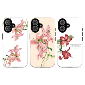 Cute Pink Lily Case - Romantic Cottagecore Aesthetic Floral Phone Case for IP 17 16 15 14 13 12 11 Pro Max XR Xs, Girly Pastel Aesthetic Botanical Tough Case, Gift for Women & Girls, Faith-Inspired, Jesus Cross