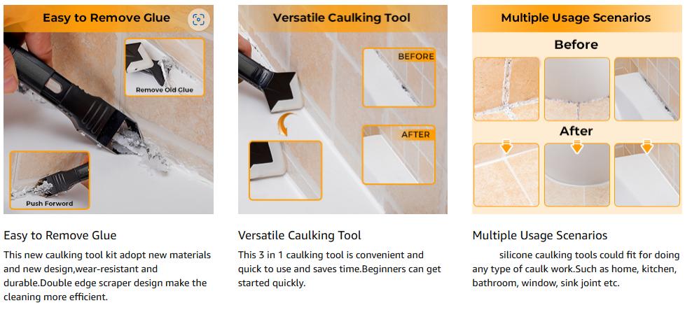 Silicone Caulking Tools-3 in 1 Sealant Finishing Tool Grout Remove Scraper (Stainless Steelhead),Caulk Remover Glass Glue Angle Scraper for Bathroom,Kitchen,Floor,Window,Sink Joint,Frames Seal Silicone Caulking Tools-3 in 1 Sealant Finishing Tool Grout Remove Scraper (Stainless Steelhead),Caulk Remover Glass Glue Angle Scraper for Bathroom,Kitchen,Floor,Window,Sink Joint,Frames Seal