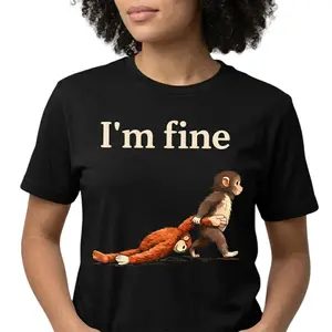 Sad Monkey Punch Meme with an Orange Toy I'm Fine Adult Heavyweight T-Shirt Cotton Classic Fit Crew Neck Short Sleeves