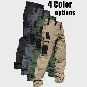 Men’s 4-pack tactical cargo pants, durable multi-pocket workwear trousers suitable for outdoor construction, hiking, and trekking — belt not included, regular fit, adjustable waistband, ideal for spring and autumn, hiking gear sport