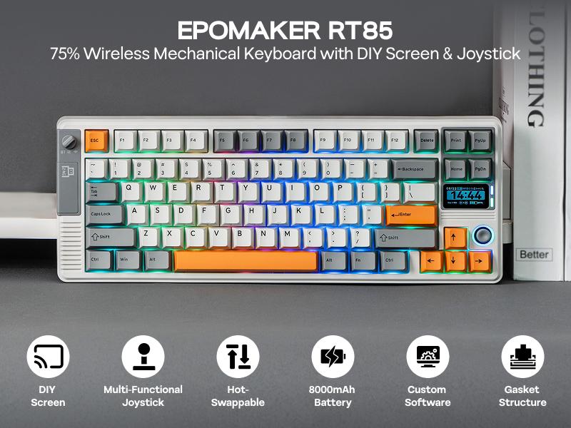EPOMAKER RT85 Gasket 75% Wireless Mechanical Keyboard Joystick & DIY Screen Tri-Mode BT/USB/2.4Ghz 5-Layer Paddings Hot-Swappable PBT Keycap gaming accessories keyboards for gaming creamy keyboard TikTokShopSpringGlowUp EPOMAKER RT85 Gasket 75% Wireless Mechanical Keyboard Joystick & DIY Screen Tri-Mode BT/USB/2.4Ghz 5-Layer Paddings Hot-Swappable PBT Keycap gaming accessories keyboards for gaming creamy keyboard TikTokShopSpringGlowUp