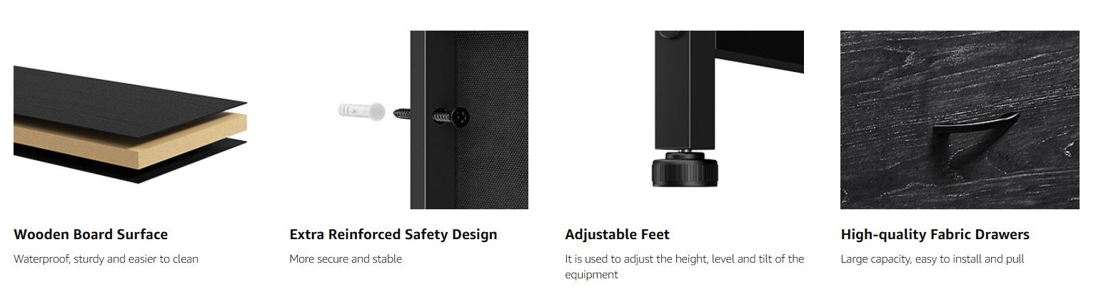 RaybeeFurniture 7 Fabric Drawers Dresser TV Stand,   with LED Lights & power outlets for 55" TV, for Bedroom Entertainment Center,  for Living Room tv stand