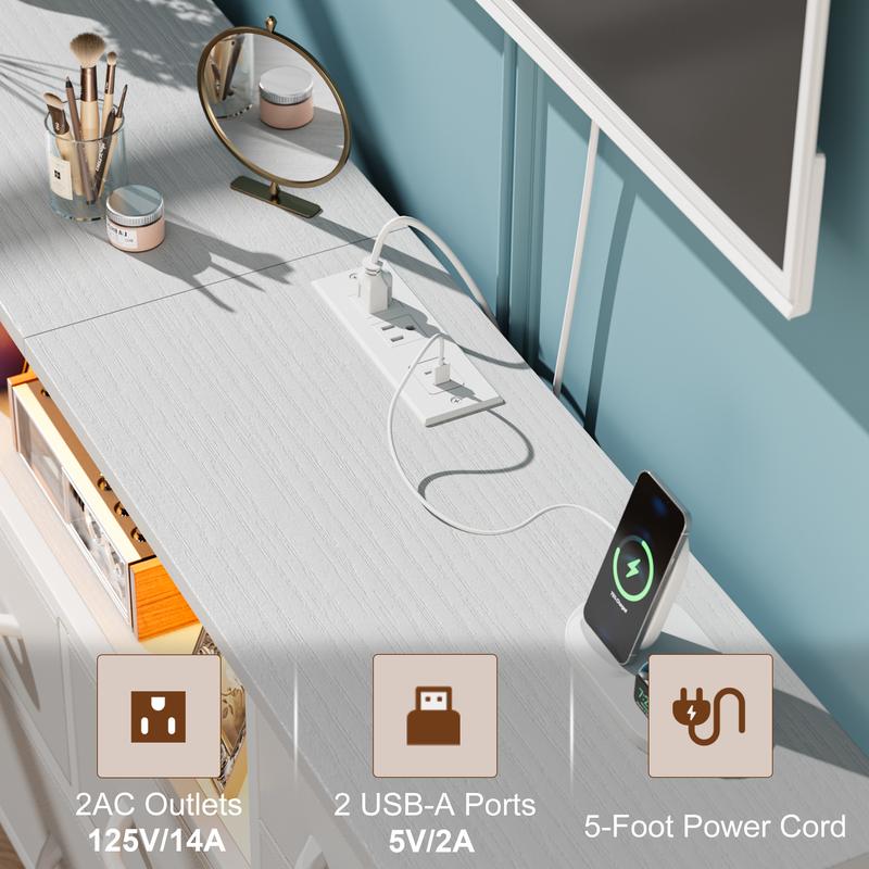 Aowos 11 Drawer Dresser, Dressers for Living Room TV Stand with Power Outlets LED Lights, TV Stand Dresser, Fabric Drawer, Chest of Drawers  Dresser TV Stand for up to 32''- 55" TV, for Bedroom