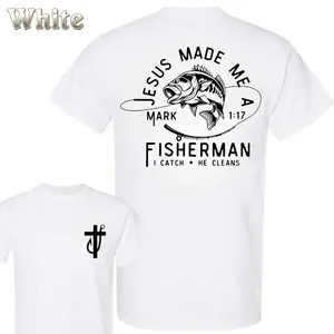 Jesus Made Me A Fisherman T-Shirt - Bold Fishing Graphic With Mark 1:17 Verse , I Catch He Cleans Quote , Faith Based Christian Tee , Fisherman Gift Shirt , Unisex Comfortable Wear , Outdoor Daily Tee Classic