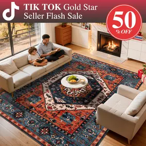 Shilucheng Boho Area Rug 9X12 Washable Rugs for Bedroom Low Piles Indoor Rugs, Non Slip Soft Rugs for Living Room, Foldable Pet Friendly Area Rugs