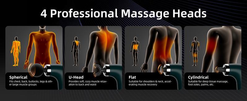 Massage Gun With Upgraded Extended Handle, Ergonomic Massage Gun USB Rechargeable Neck/Shoulder/Waist Massage for Pain Relief, Stepless Speeds 4 Massage Heads & 9 Speed Levels Ideal Christmas Gift for Friends & Families