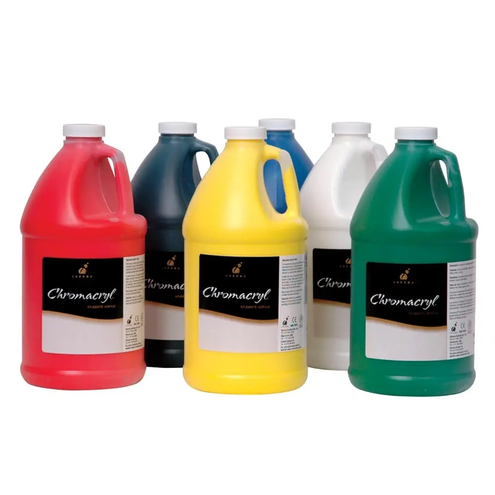 Chroma 1296495 Premium Assorted Acrylic Paint Set - 6-Piece Bottle Form, 0.5 Gal Total, Cleans-Up Easily, Multi-Use, Bright Colors, Compatible with All Acrylic Mediums, Dries Flexible, No Shaking Needed, Primary/Secondary Intermixability