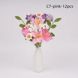 8/10/12PCS Handmade Crochet Tulip Hydrangea Forget Me Not Bouquet, Knit Tulip, Ship from NewYork in 2 Days