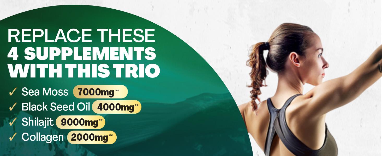 Zoyava Ultimate Wellness Trio: Sea Moss, Collagen, & Shilajit - Multivitamin All-in-1 Dietary Supplements - Made in USA - Highly Potent Ingredients for Fitness & Healthcare Zoyava Ultimate Wellness Trio: Sea Moss, Collagen, & Shilajit - Multivitamin All-in-1 Dietary Supplements - Made in USA - Highly Potent Ingredients for Fitness & Healthcare