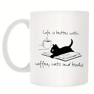 Coffee Cats and Books Ceramic Insulated Mug with Life is Better with Coffee Cats and Books Design Hand Wash Only Ideal Gift for Christmas Father s Day and Birthdays Kitchen and Dining Essentials