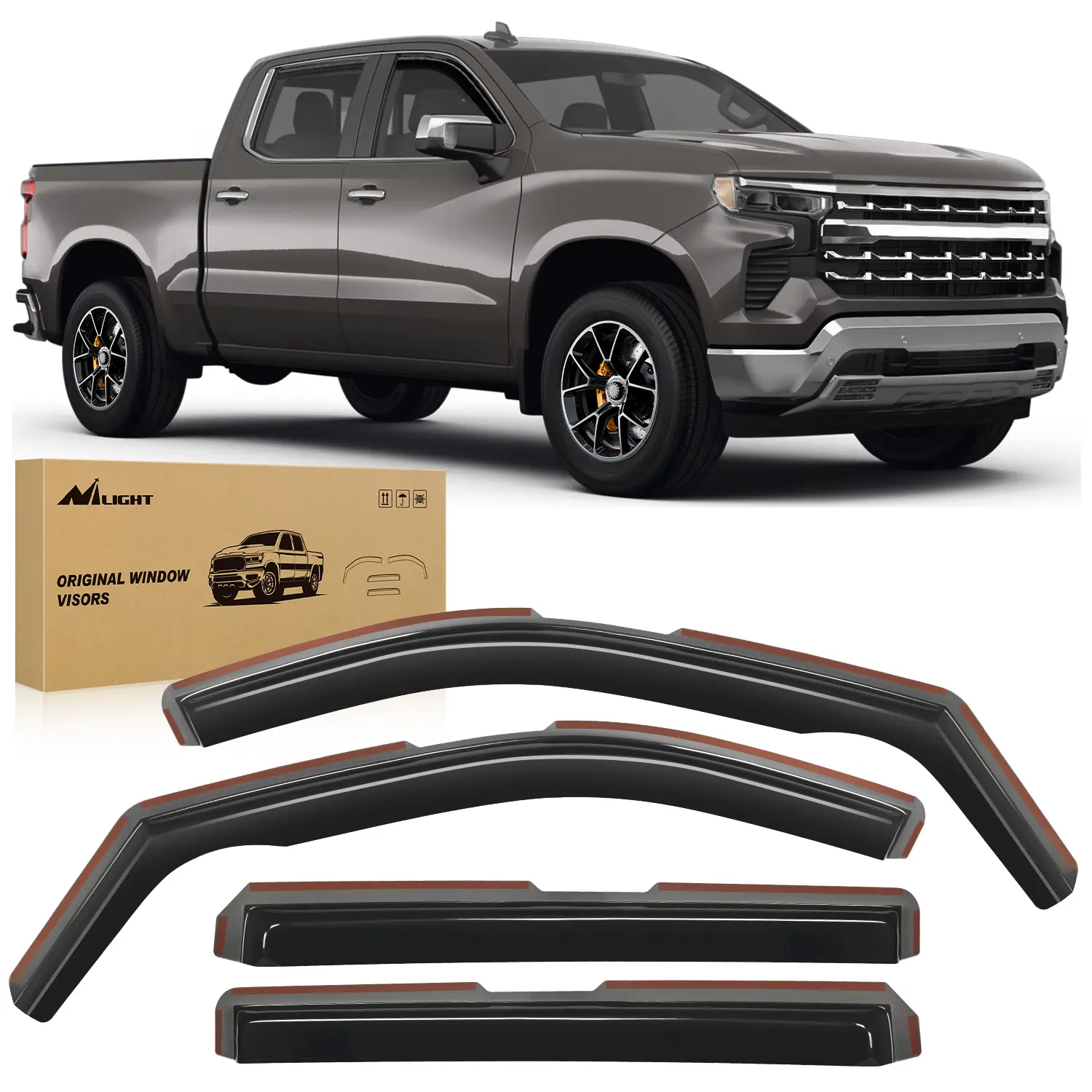 Nilight In-Channel Rain Guards Vehicle Accessories for Chevy Silverado/GMC Sierra 2500HD-3500HD Crew Cab 2020-2026, 4PCS Window Deflectors Vent Visors, Block Rain, Reduce Wind Noise