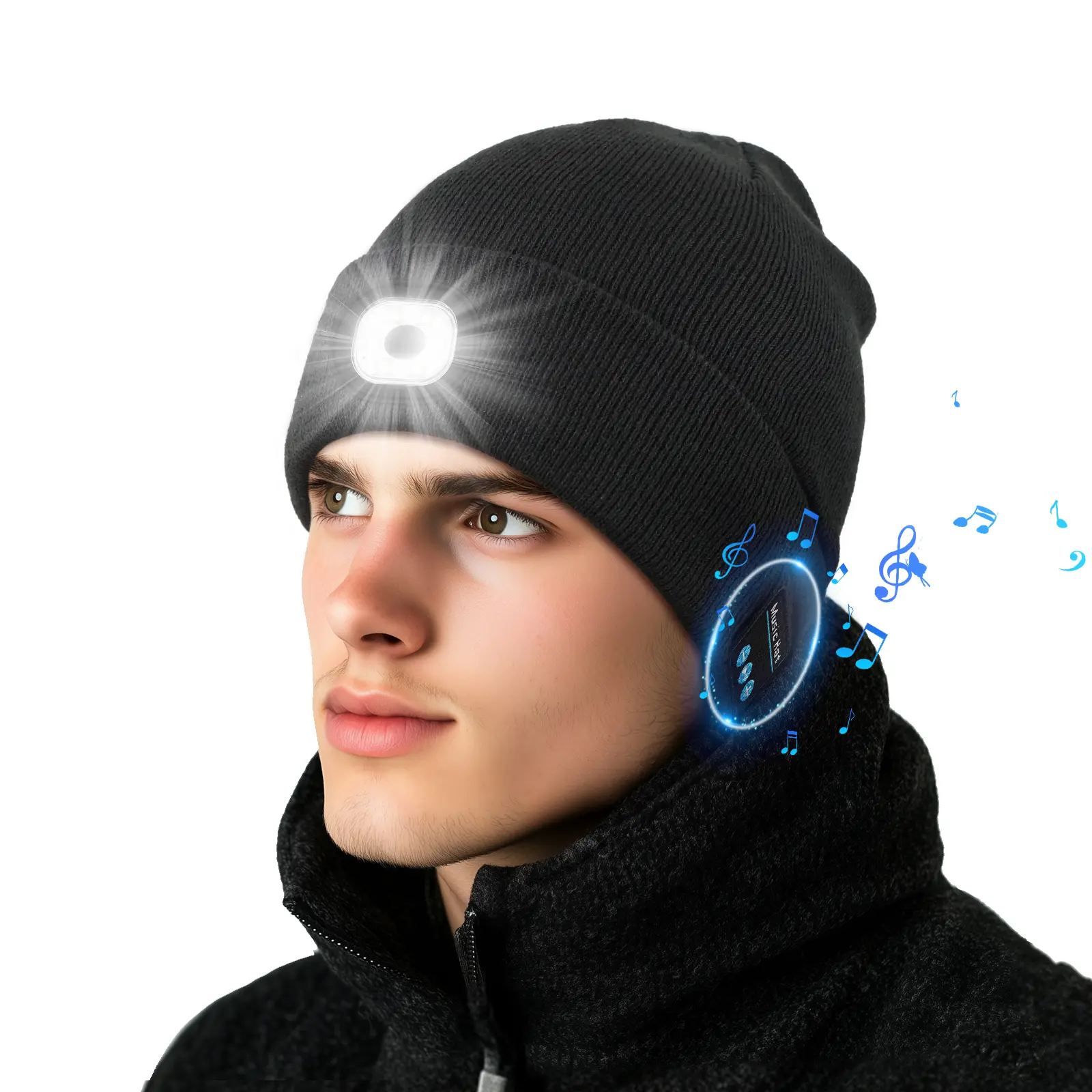 Unisex Rechargeable Bluetooth Technology Knit Skull Hat - Fashion Beanie, Wireless Music, Warm Brimless, Lightweight, One Size, Adult Winter Running Outdoor Sports Accessory