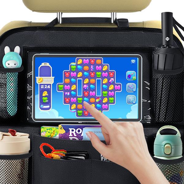 16*24in Car Backseat Organizer with 10" Tablet Holder, 9 Storage Pockets & Kick Mats – Durable Waterproof Car Seat Back Protector for Kids & Toddlers, Essential Travel Accessory to Keep Your Vehicle Tidy decor Foldable Multi-Compartment Trunk Multiple SUV