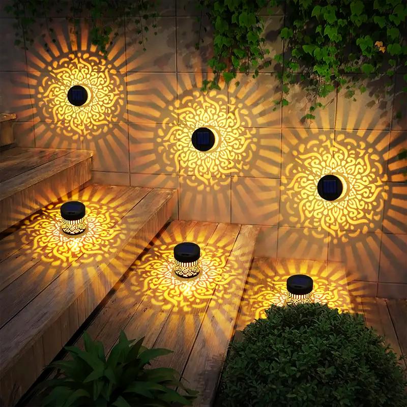 Solar Outdoor Wall Light,Metal Solar Outdoor Wall Step Light,Solar Fence Light ,Solar Automatic Switch, Retro Modern Architectural Hollow Design,Warm Yellow LED Light ,Suitable for Garden, Terrace, Balcony, Villa, Gate