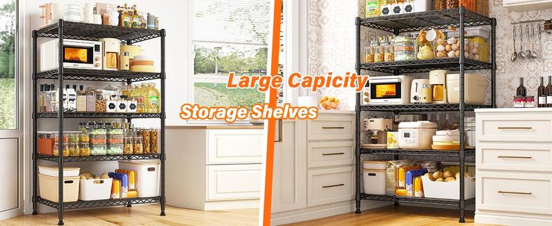 【Storage essentials】Raybee 5-Tier 71‘’H Garage Shelving,Adjustable Metal Wire Storage Shelves Units for Laundry,Kitchen,Pantry Organizer & Closet Rack,Bookshelves & Kitchen storage shelves,Space-saving shelves,Essential for homemakers and parents,Black