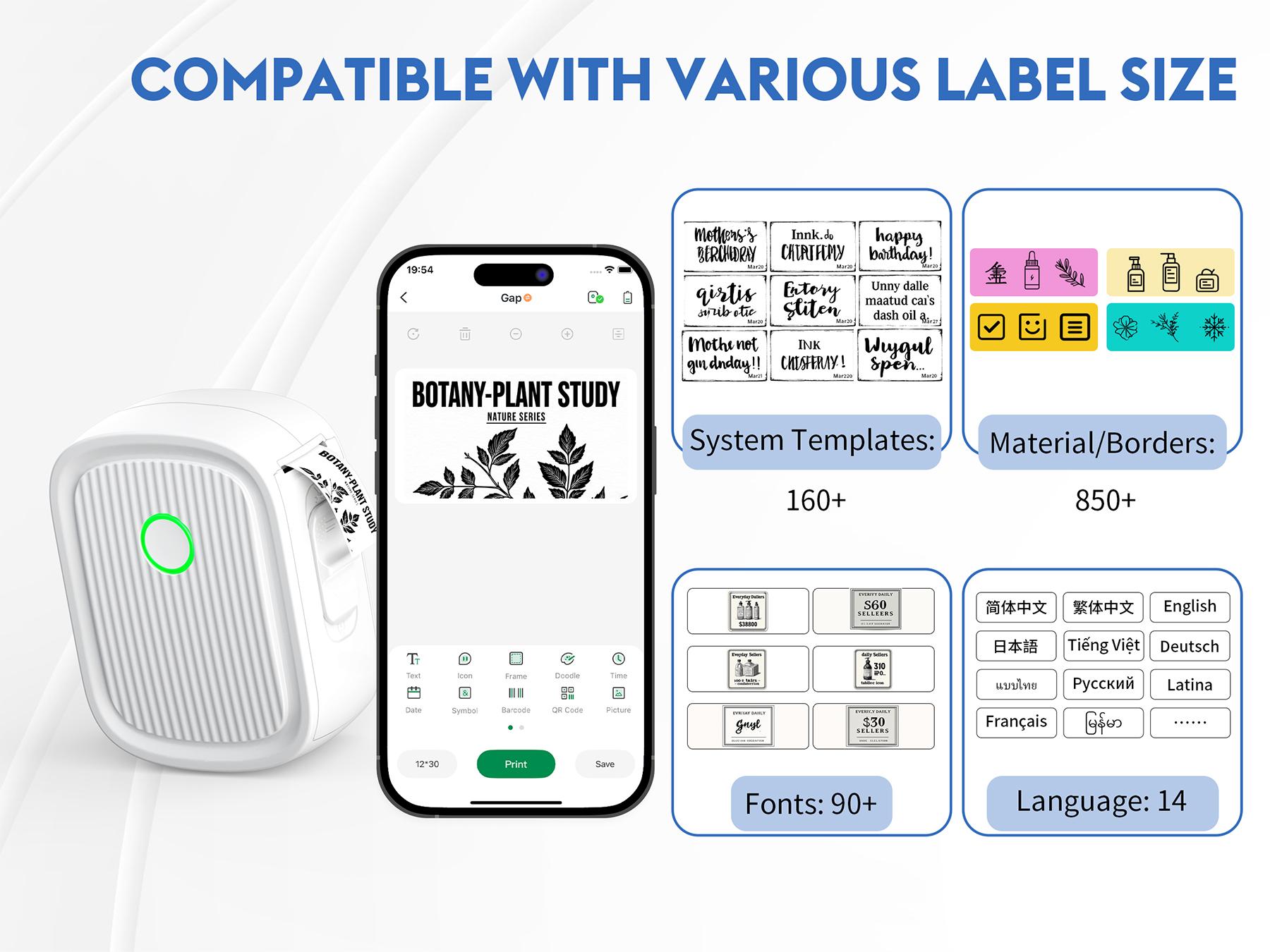 Mini Label Printer with Tape Bluetooth Maker Machine L12 Strap Wireless Printer for iOS & Android, Perfect for Home, Office Storage Boxes Organizing Inkless Printer DIY Barcode Name Price Sticker Study Note Desk Accessories File Organization