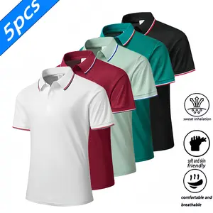 Men’s Summer Short-Sleeve Polo Set of 5 — Classic Solid Color, Buttoned, Sporty Casual, Pullover Style, Knit Fabric, Breathable, Ideal for Weekend Outings, Best-Selling Summer Styles, Polo Shirt, Golf Shirt