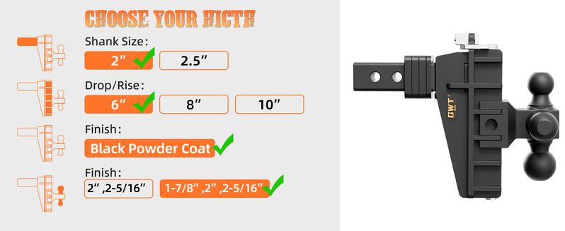 Adjustable Trailer Hitch, Tri-Ball (1-7/8" x 2" x 2-5/16") Drop Hitch, Fits 2-Inch Receiver(Key point), 6 Inch Drop Hitch, 17000 LBS GTW-Class 3 Tow Hitch for Heavy Duty Truck, Black, Solid Ball Mount