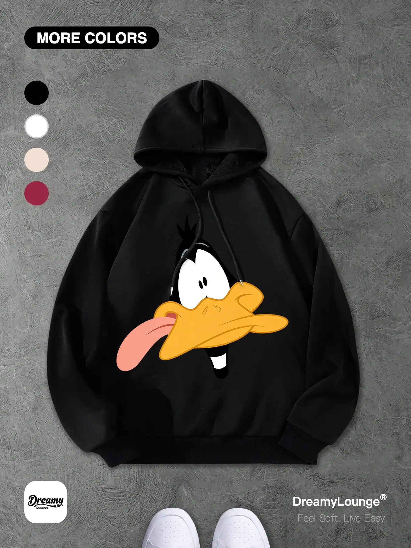 Classic Cartoon Duck Print Hoodie, Casual Streetwear Hoodie, Loose Fit Casual Sweatshirt, Breathable Sportswear for Daily Wear, Home and Outdoor Use, Casual Sporty Hoodies