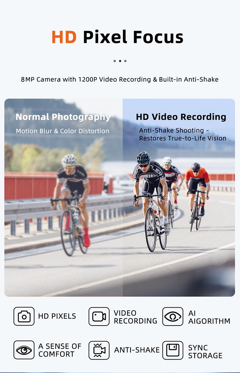 Smart Sports Glasses with 8MP Camera, 2K Photo/1200P Video Recording Wearable Glasses, IP54 Waterproof Multifunctional Wireless Audio Bluetooth Glasses with Headphone, Outdoor Sports Polarized Sunglasses with AI Voice Assistant, UV Protection Eyeglass