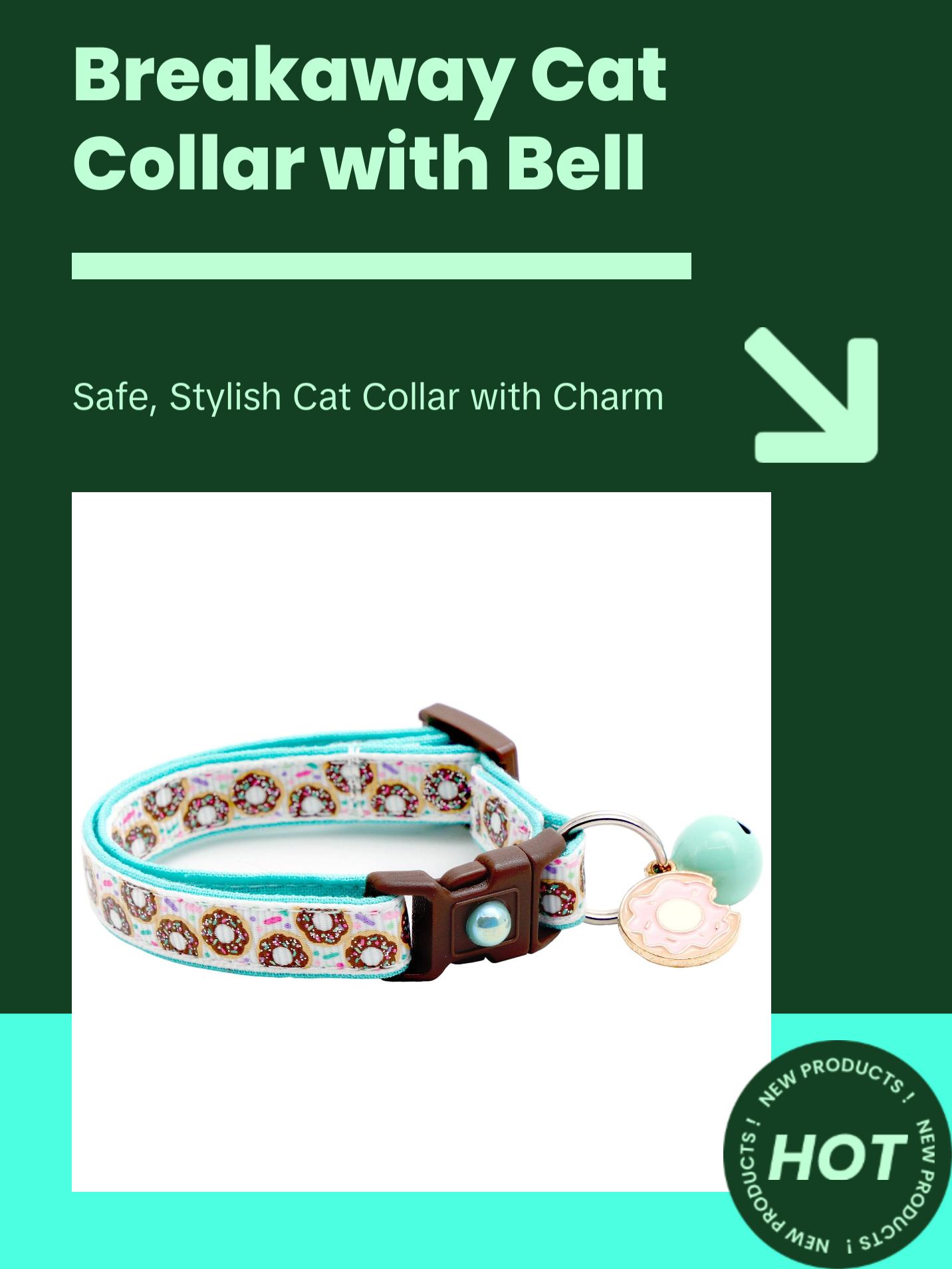 Sprinkle Doughnuts Breakaway Safety Cat Collar with Jingle Bell & Charm by Pugs2Persians Donut